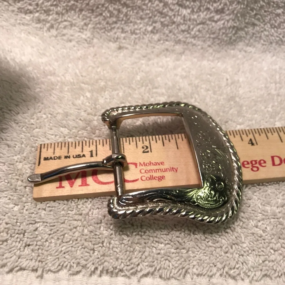 Vintage Western Engraved‎ Silver Belt Buckle 3.5